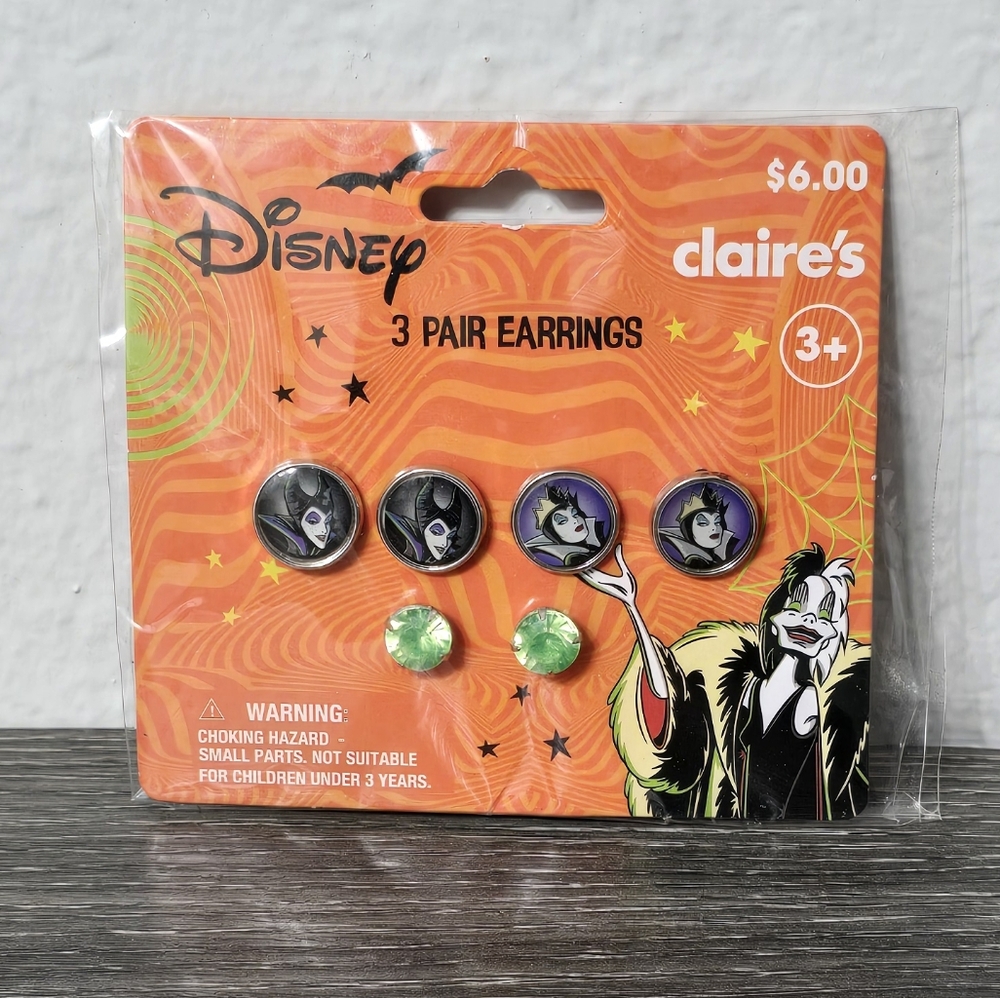 NIP Disney Villains Claire's 3 Pair Earrings